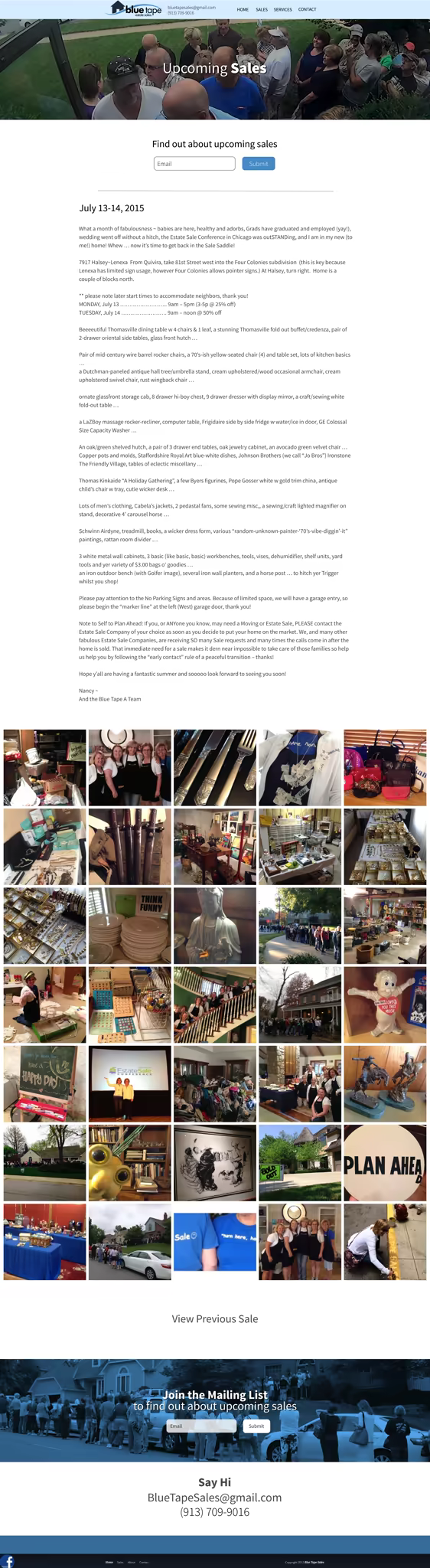 Blue Tape Estate Sales · sales page
