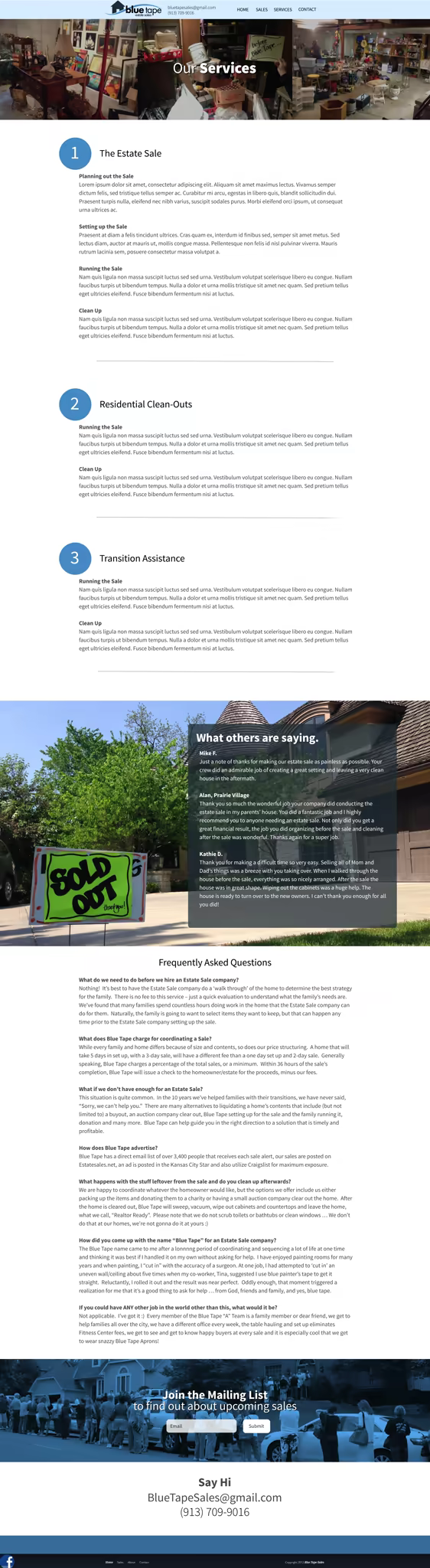 Blue Tape Estate Sales · services page