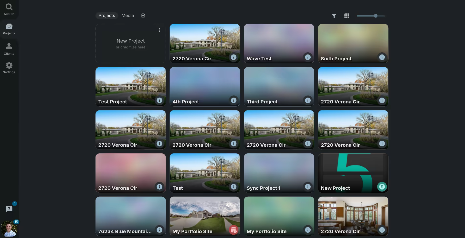 Project list · dark mode